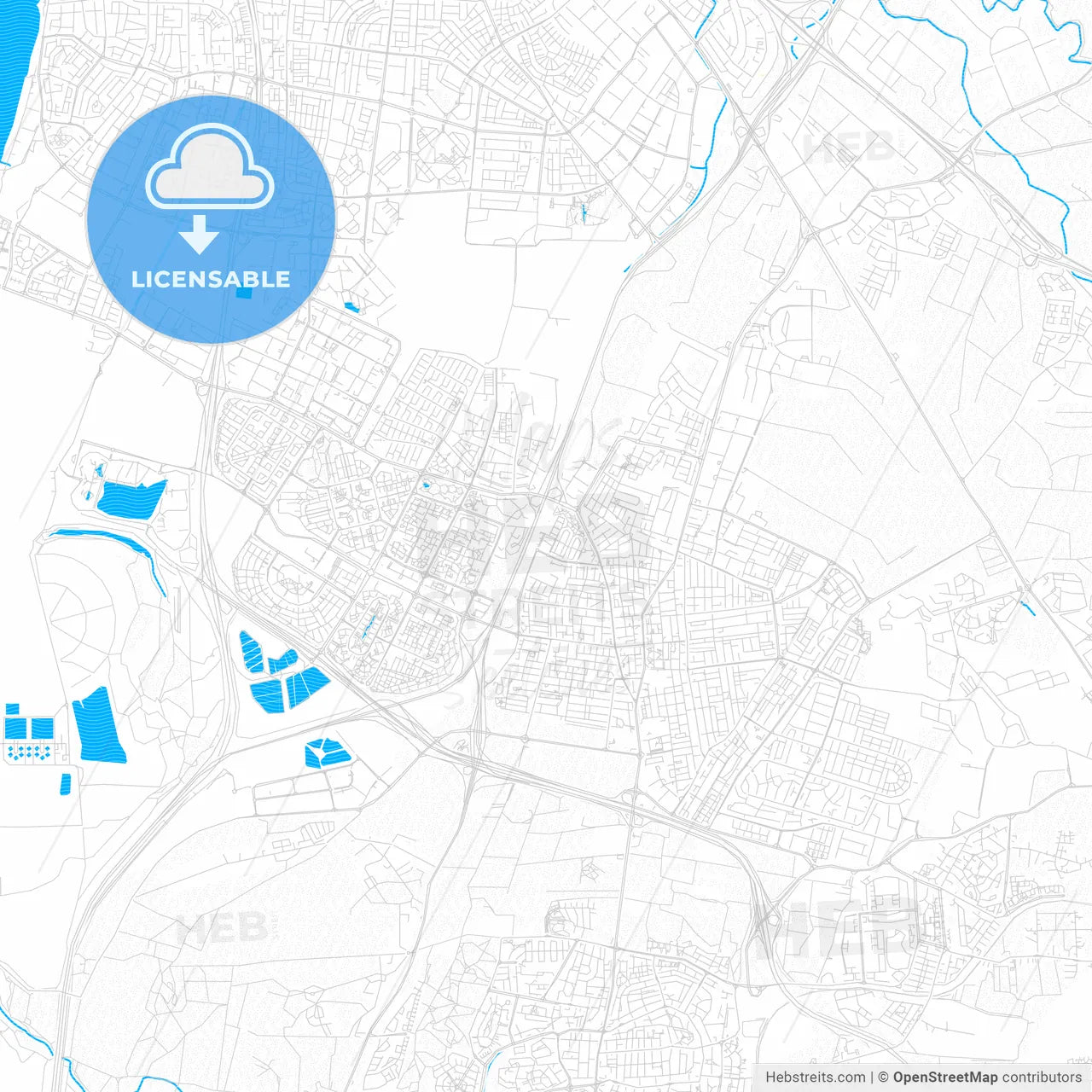 Rishon LeZion, Israel PDF vector map with water in focus