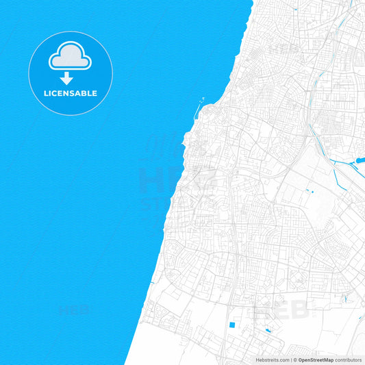 Bat Yam, Israel PDF vector map with water in focus