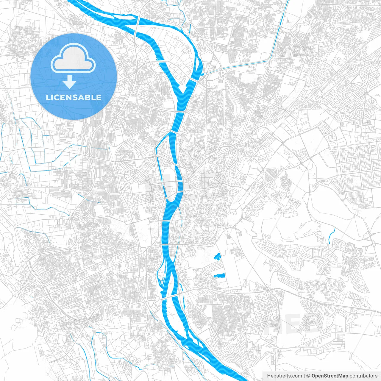 Cairo, Egypt PDF vector map with water in focus