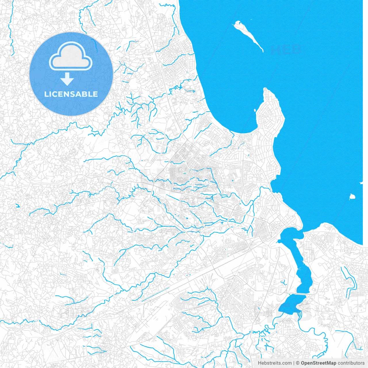 Dar es Salaam, Tanzania PDF vector map with water in focus
