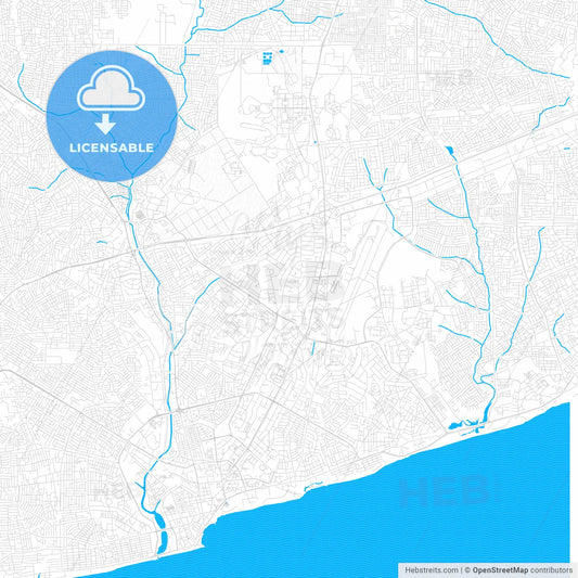 Accra, Ghana PDF vector map with water in focus