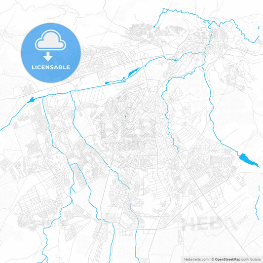 Fes, Morocco PDF vector map with water in focus