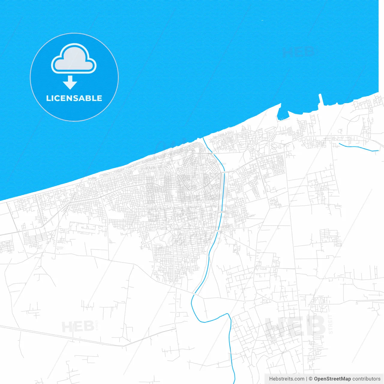 Arish, Egypt PDF vector map with water in focus