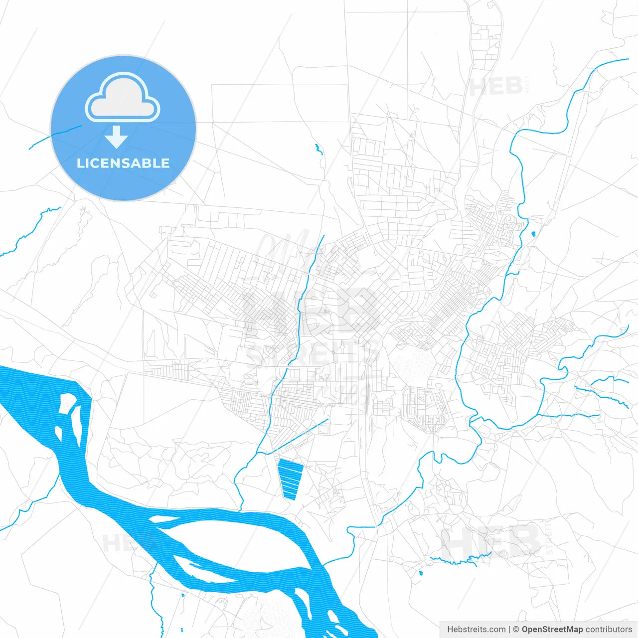 Livingstone, Zambia PDF vector map with water in focus