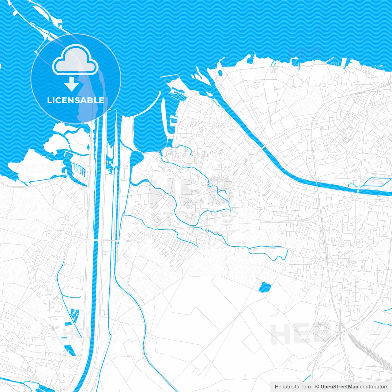 Hard, Austria PDF vector map with water in focus