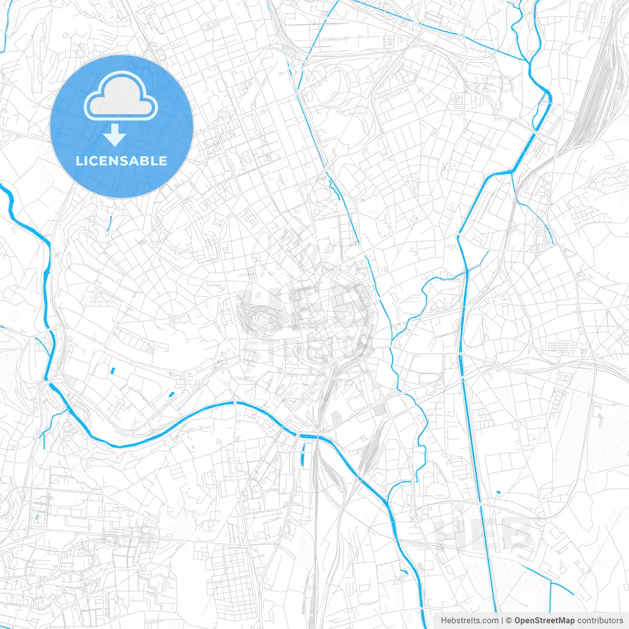 Brno, Czechia PDF vector map with water in focus