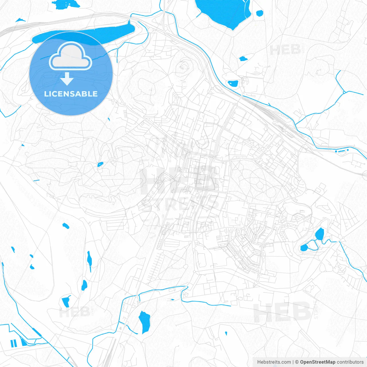 Most, Czechia PDF vector map with water in focus