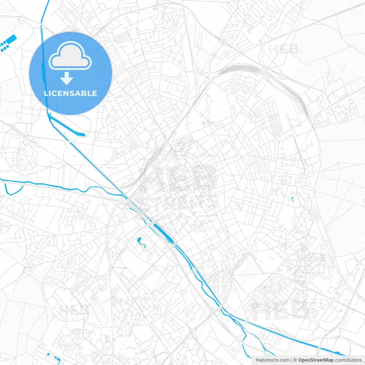 Reims, France PDF vector map with water in focus