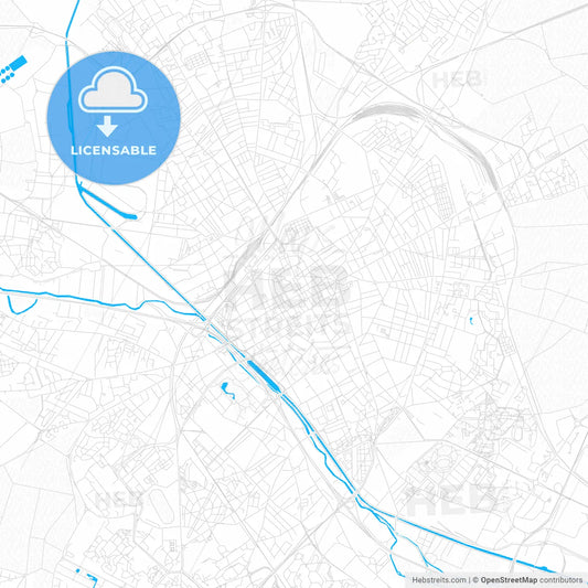 Reims, France PDF vector map with water in focus