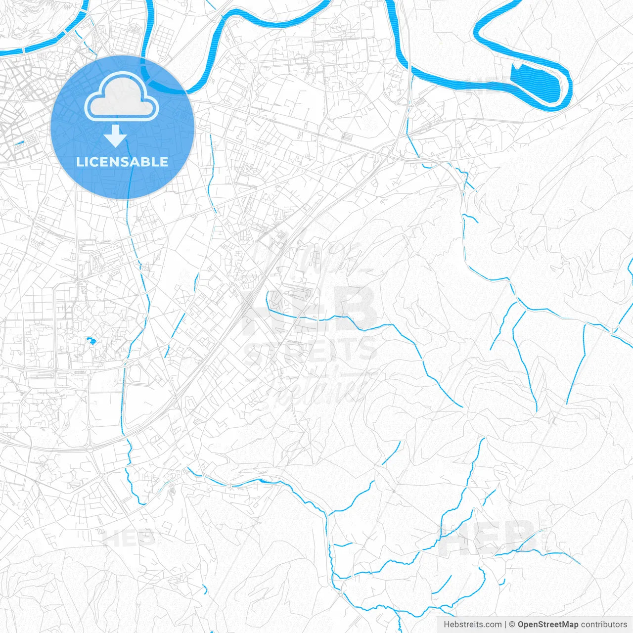 Saint-Martin-d Hères, France PDF vector map with water in focus