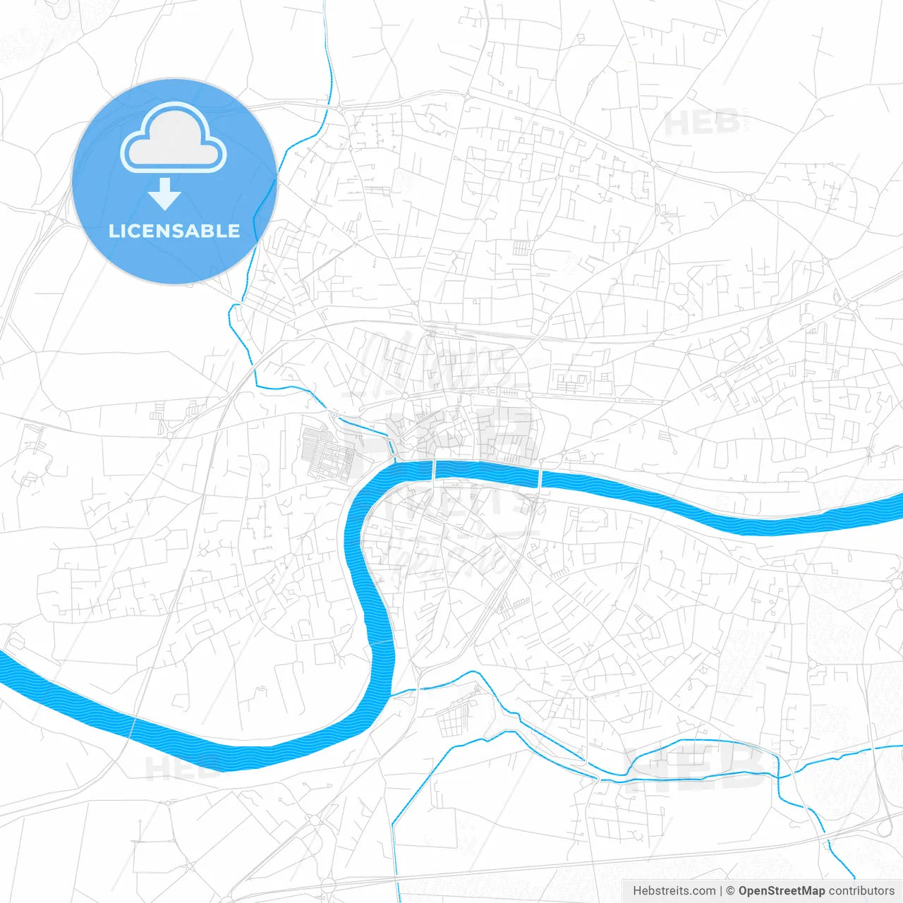 Romans-sur-Isère, France PDF vector map with water in focus