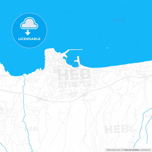 Rethymno, Greece PDF vector map with water in focus