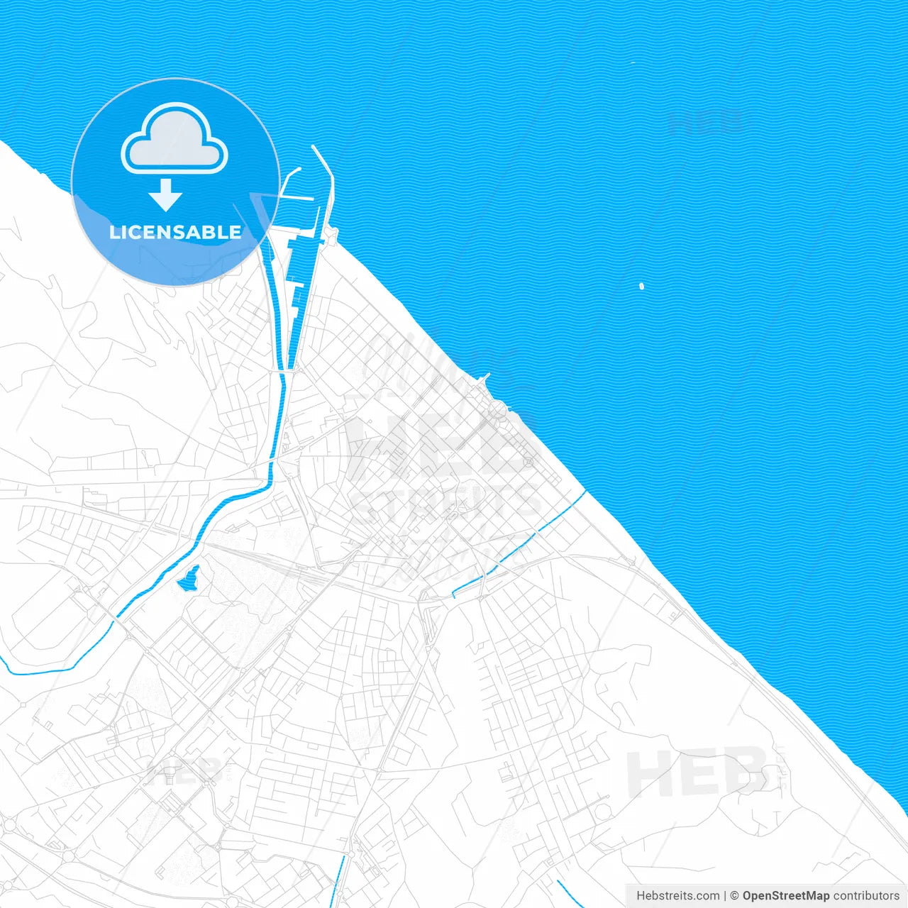 Pesaro, Italy PDF vector map with water in focus