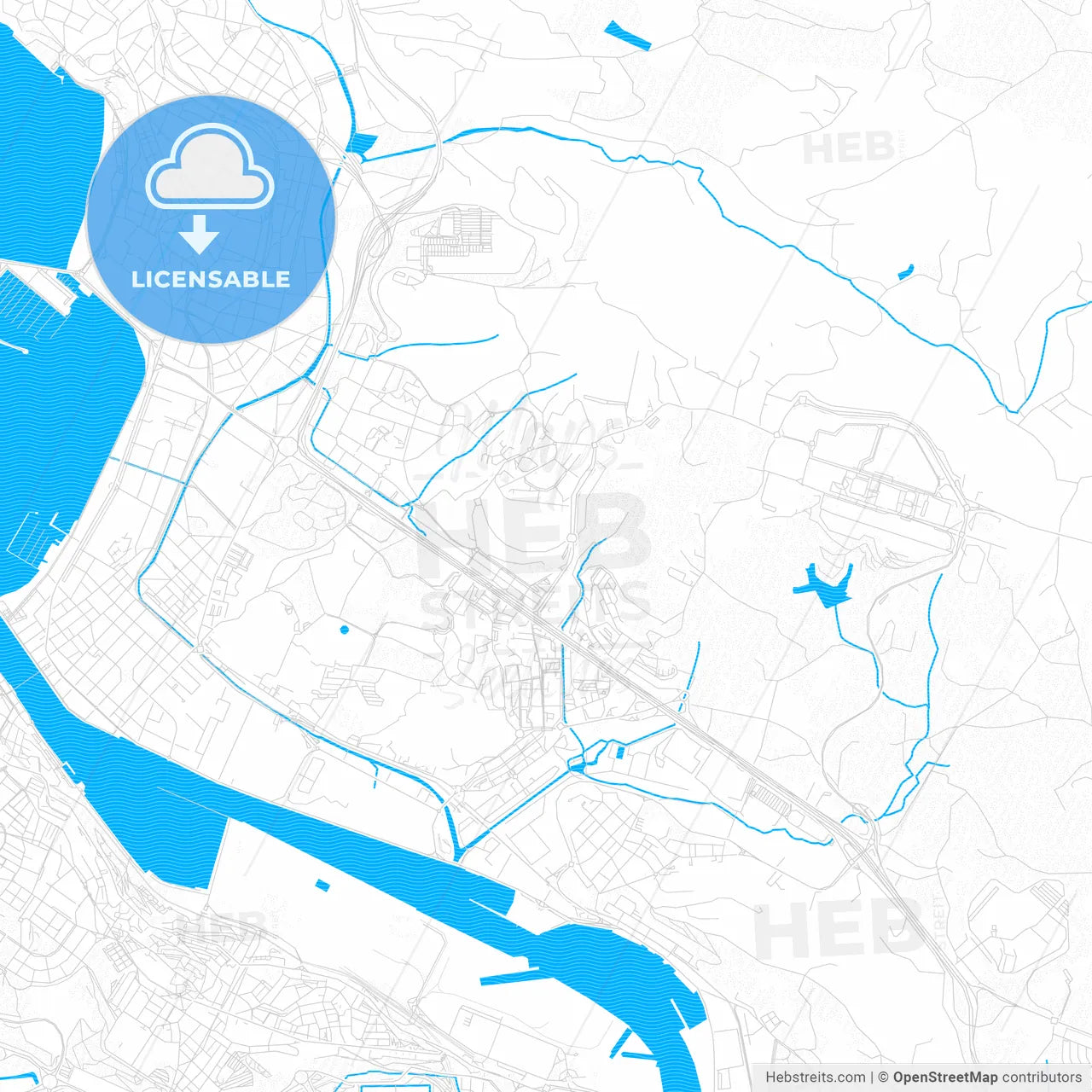 Leioa, Spain PDF vector map with water in focus