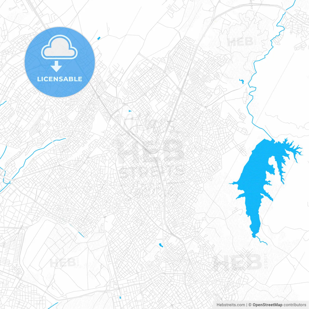 Denizli, Turkey PDF vector map with water in focus