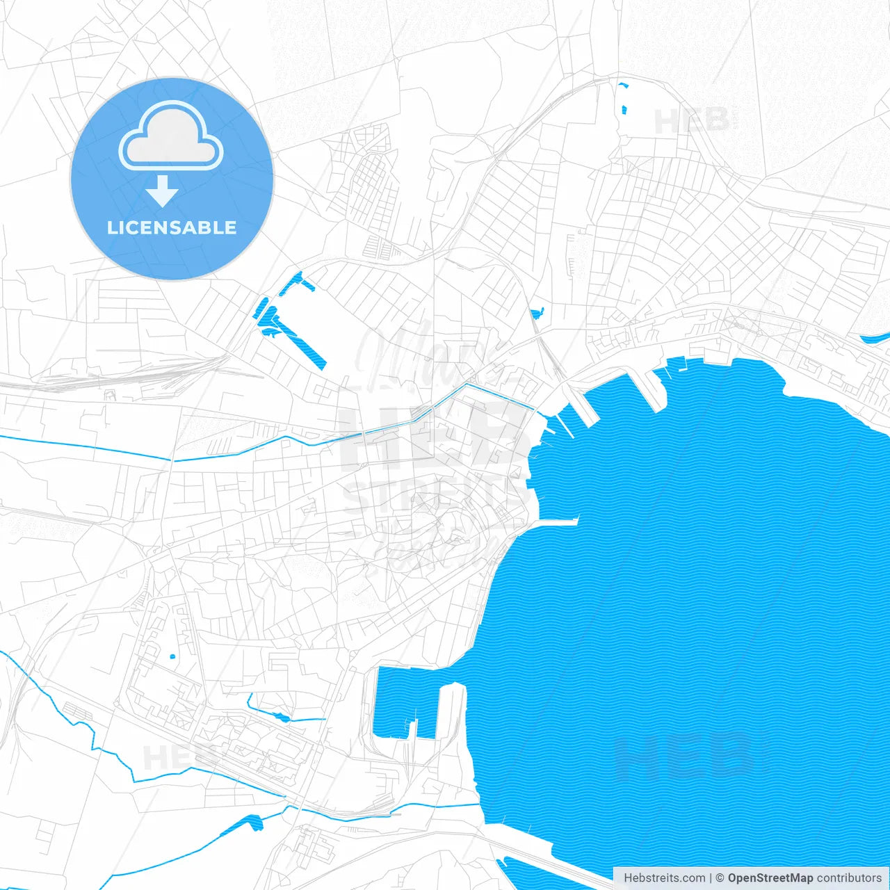 Kerch, Ukraine PDF vector map with water in focus