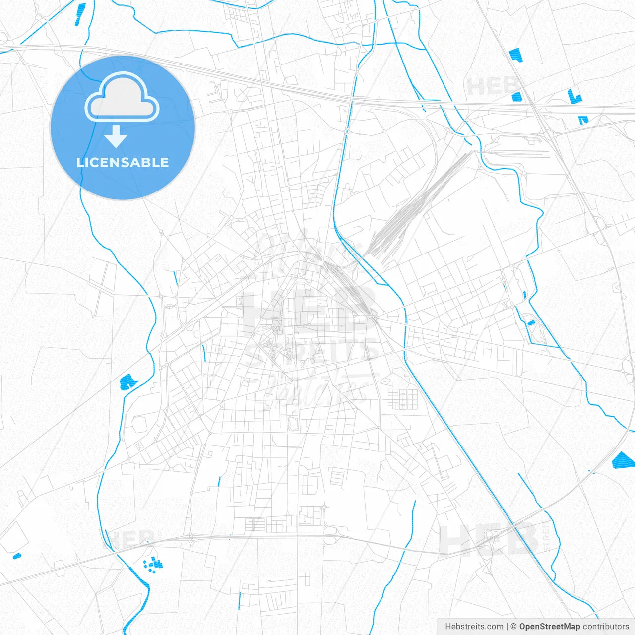 Novara, Italy PDF vector map with water in focus