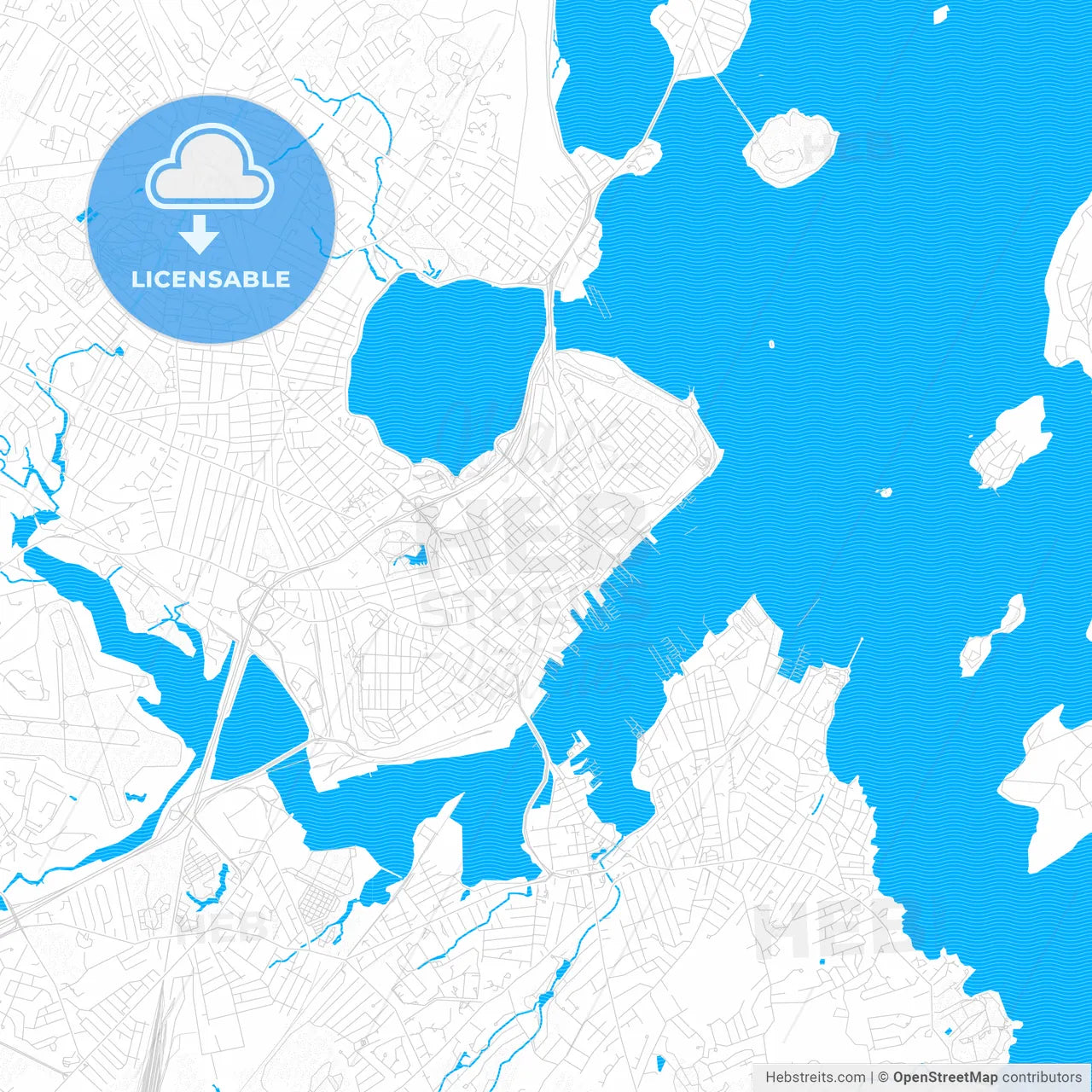 Portland, Maine, United States, PDF vector map with water in focus