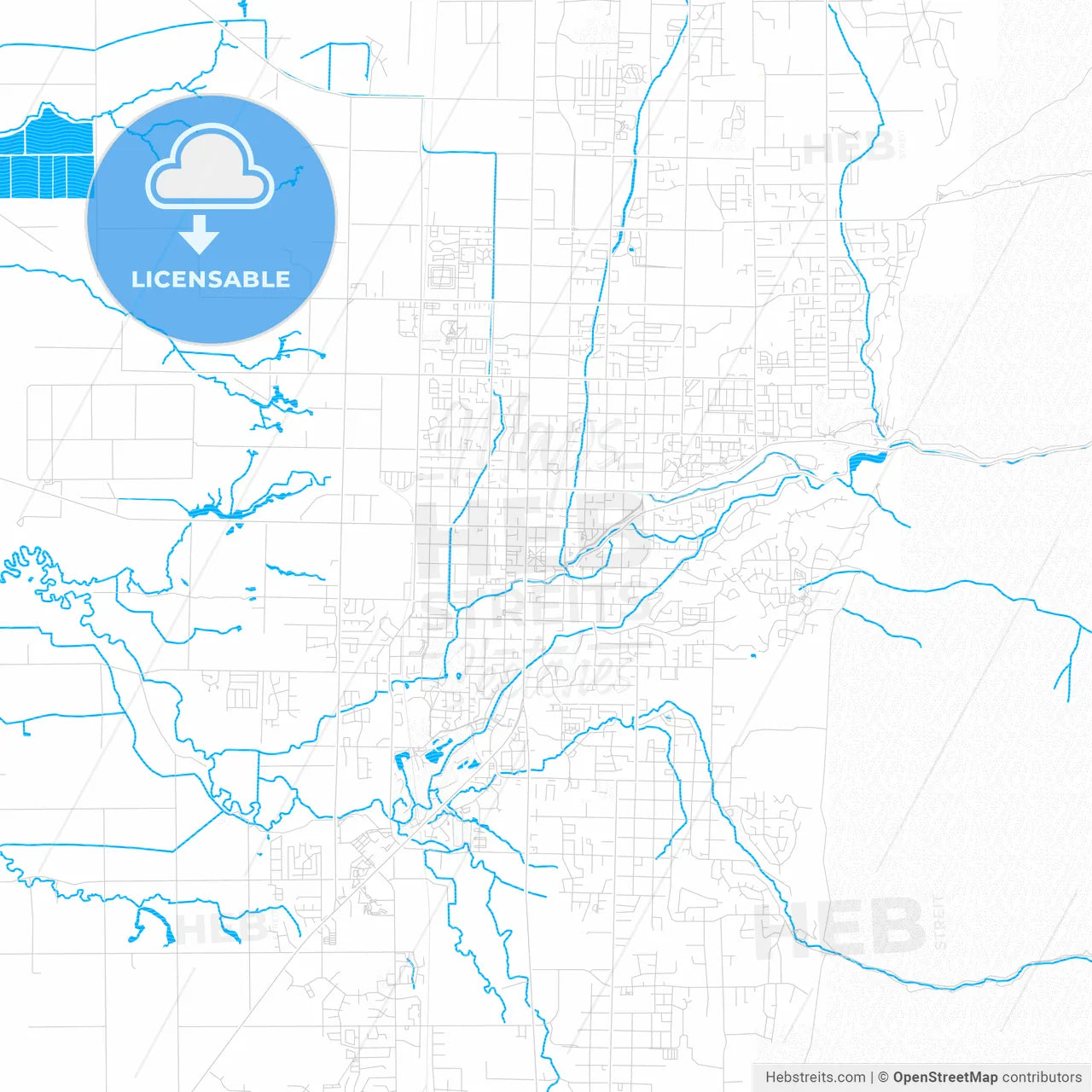 Logan, Utah, United States, PDF vector map with water in focus