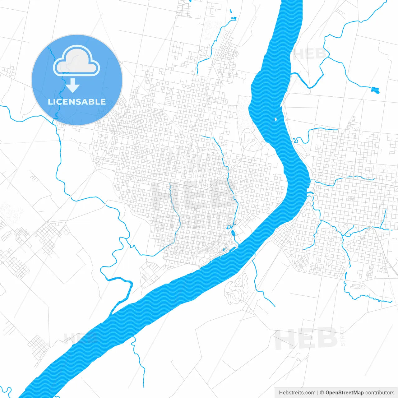 Concordia, Argentina PDF vector map with water in focus