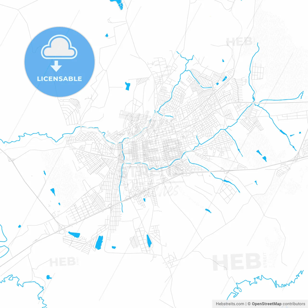 Itapetininga, Brazil PDF vector map with water in focus