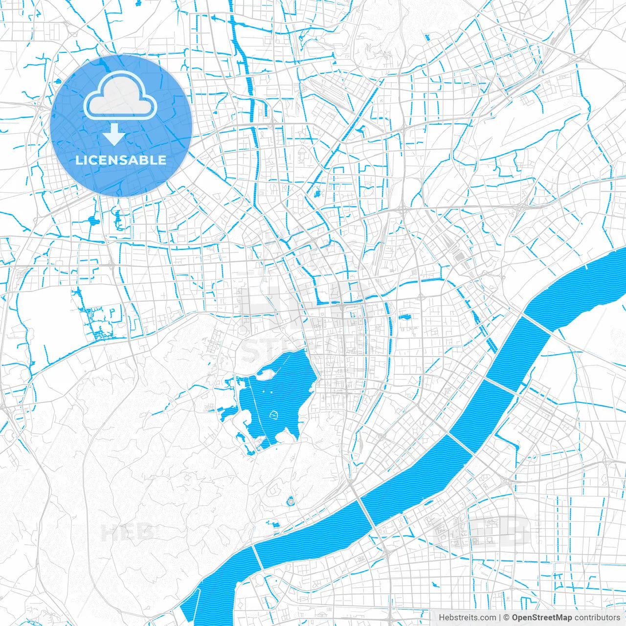 Hangzhou, China PDF vector map with water in focus