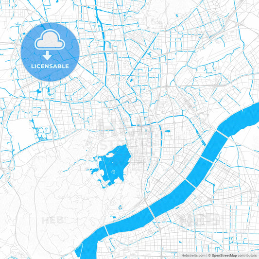 Hangzhou, China PDF vector map with water in focus
