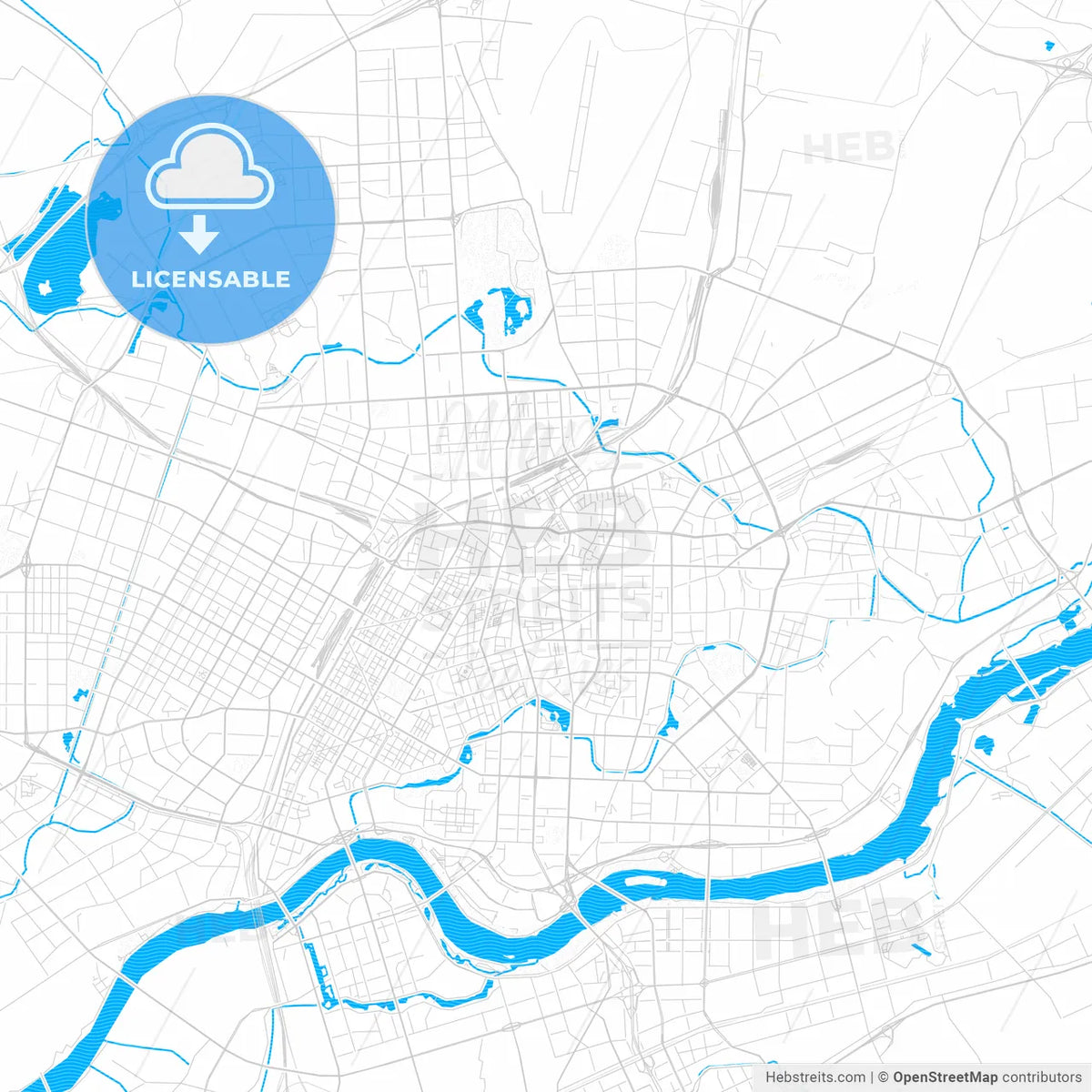 Shenyang, China PDF vector map with water in focus