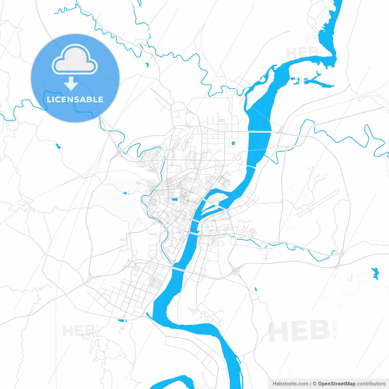 Nanchong, China PDF vector map with water in focus