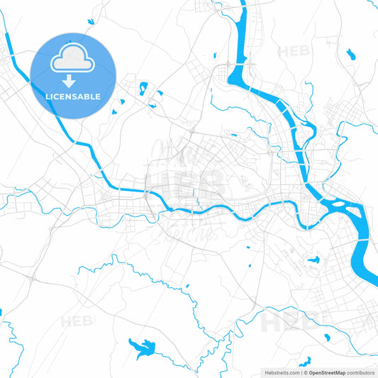 Mianyang, China PDF vector map with water in focus