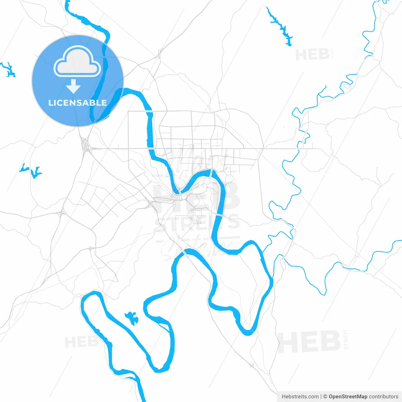 Neijiang, China PDF vector map with water in focus