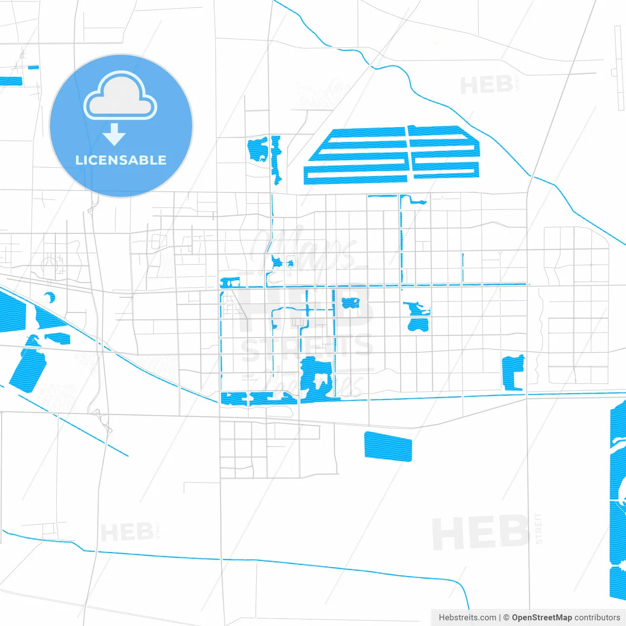 Dongying, China PDF vector map with water in focus