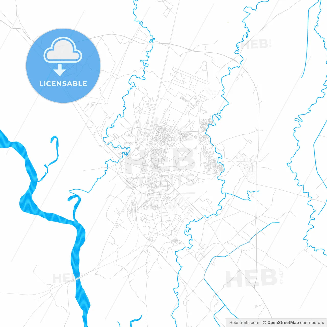 Bareilly, India PDF vector map with water in focus