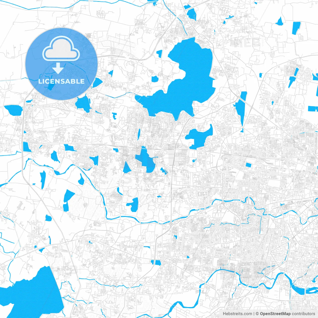 Ambattur, India PDF vector map with water in focus