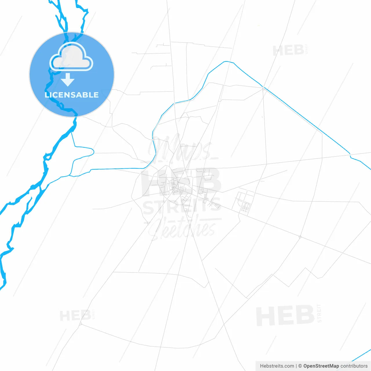 Jhang, Pakistan PDF vector map with water in focus