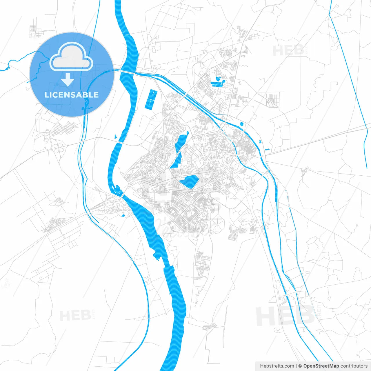 Kotri, Pakistan PDF vector map with water in focus