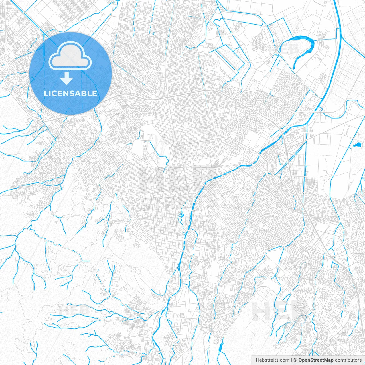 Sapporo, Japan PDF vector map with water in focus
