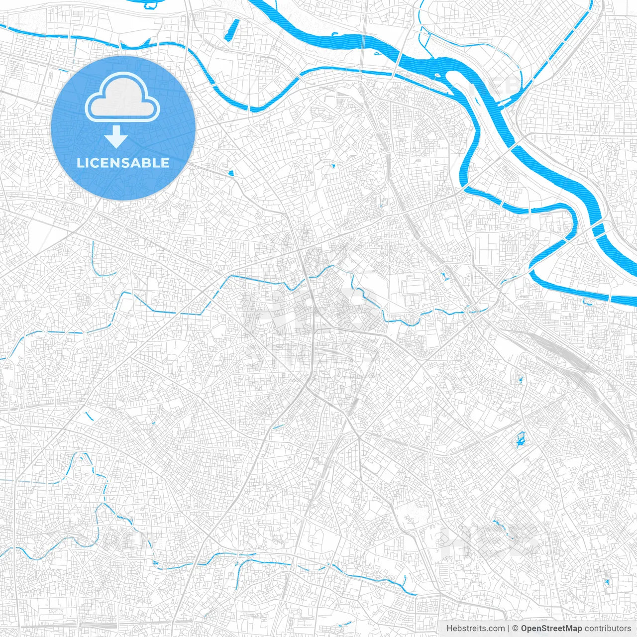 Itabashi, Japan PDF vector map with water in focus