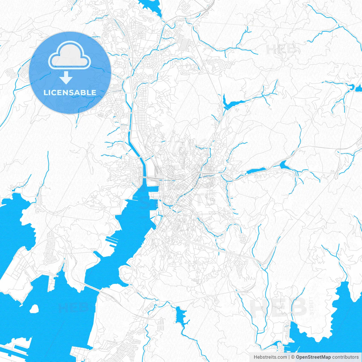 Nagasaki, Japan PDF vector map with water in focus