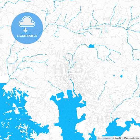 Sasebo, Japan PDF vector map with water in focus