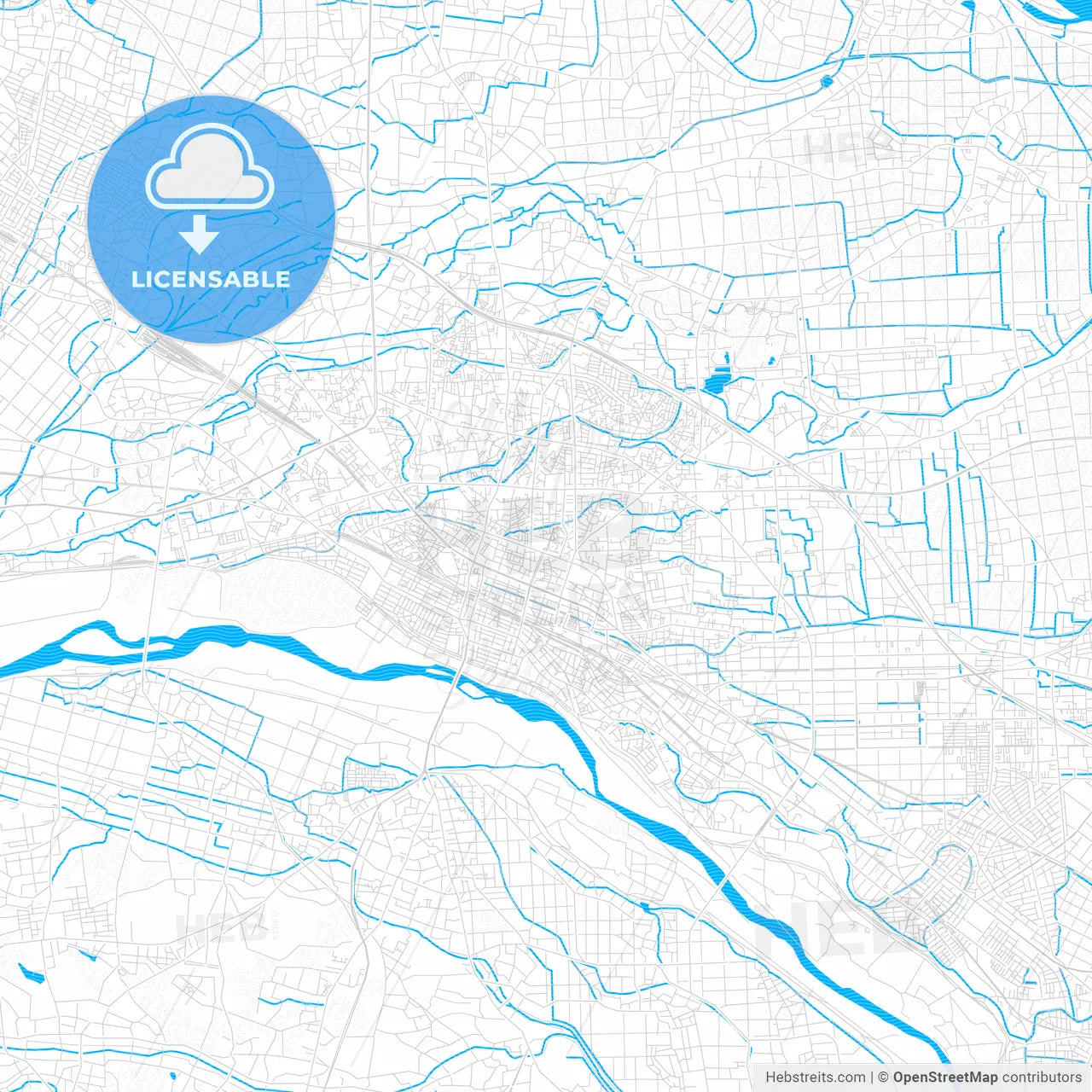 Kumagaya, Japan PDF vector map with water in focus
