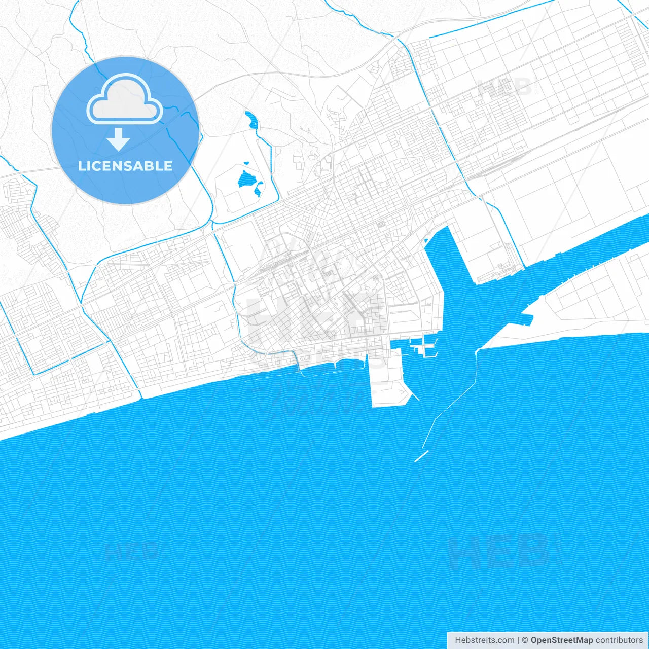 Tomakomai, Japan PDF vector map with water in focus