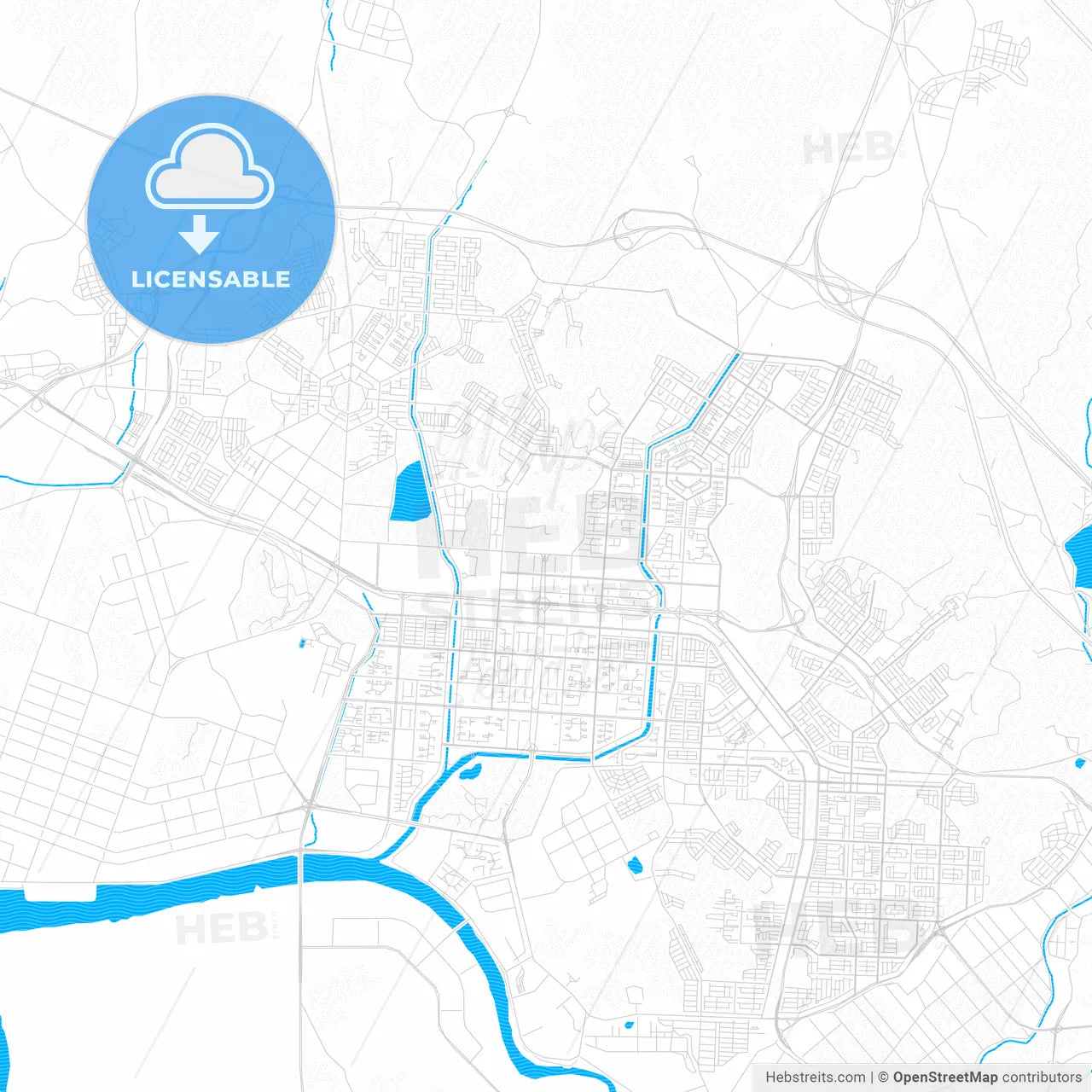 Ansan, South Korea PDF vector map with water in focus
