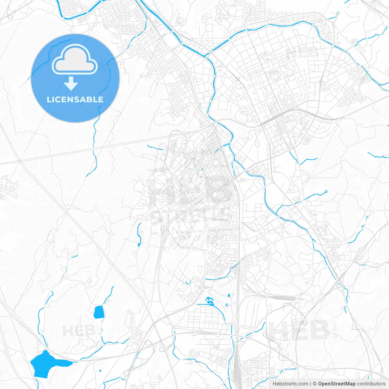 Gunpo, South Korea PDF vector map with water in focus