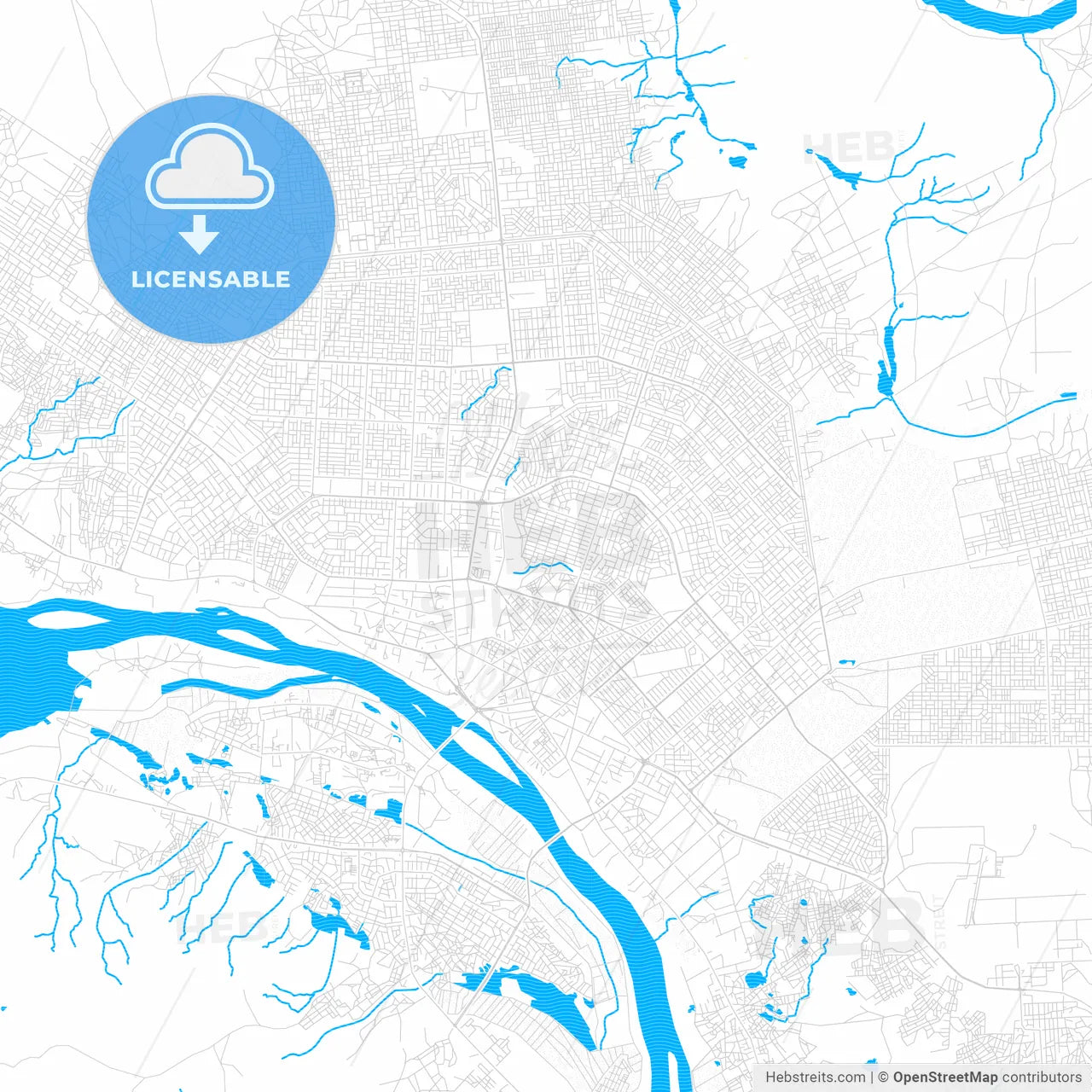 Niamey, Niger PDF vector map with water in focus
