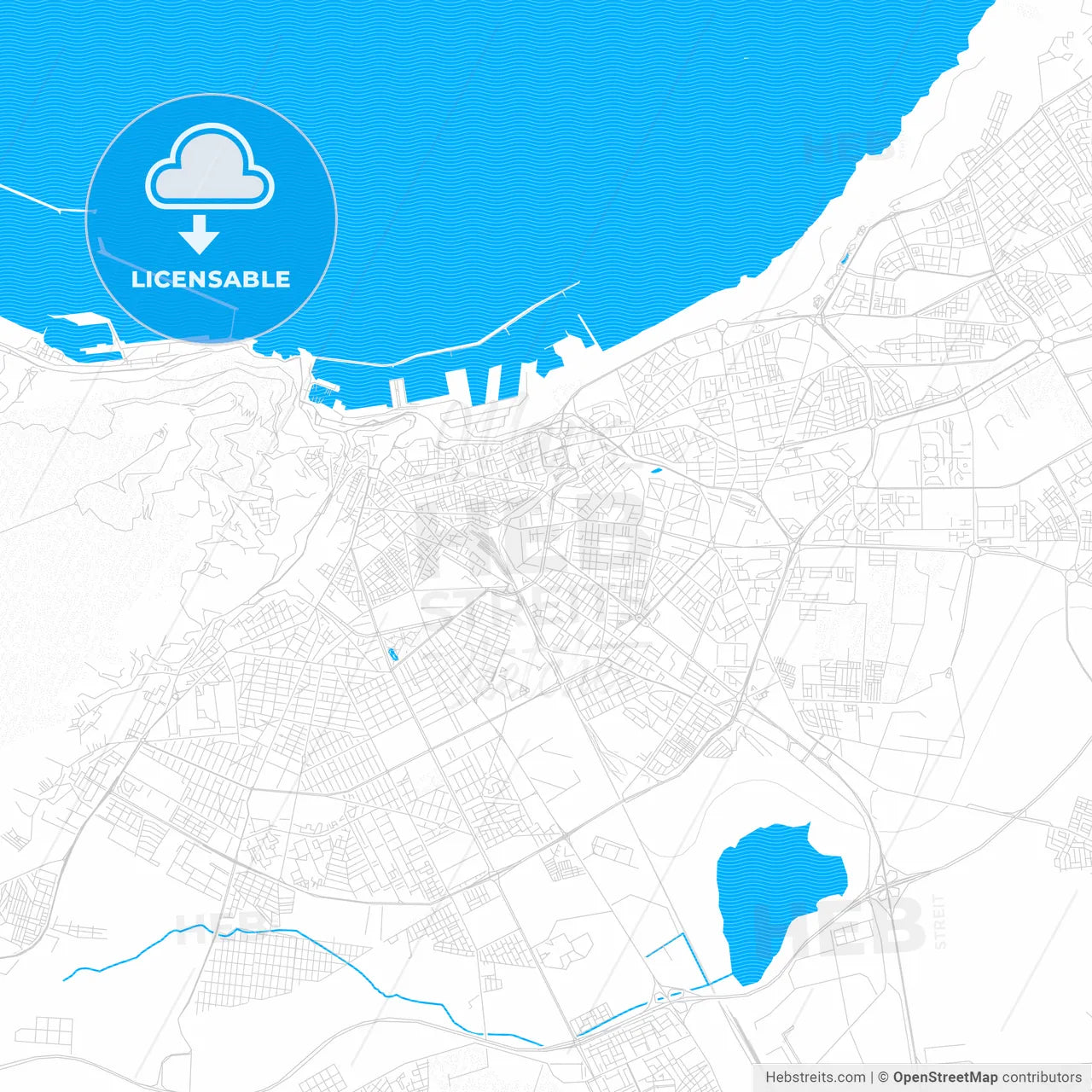 Oran, Algeria PDF vector map with water in focus