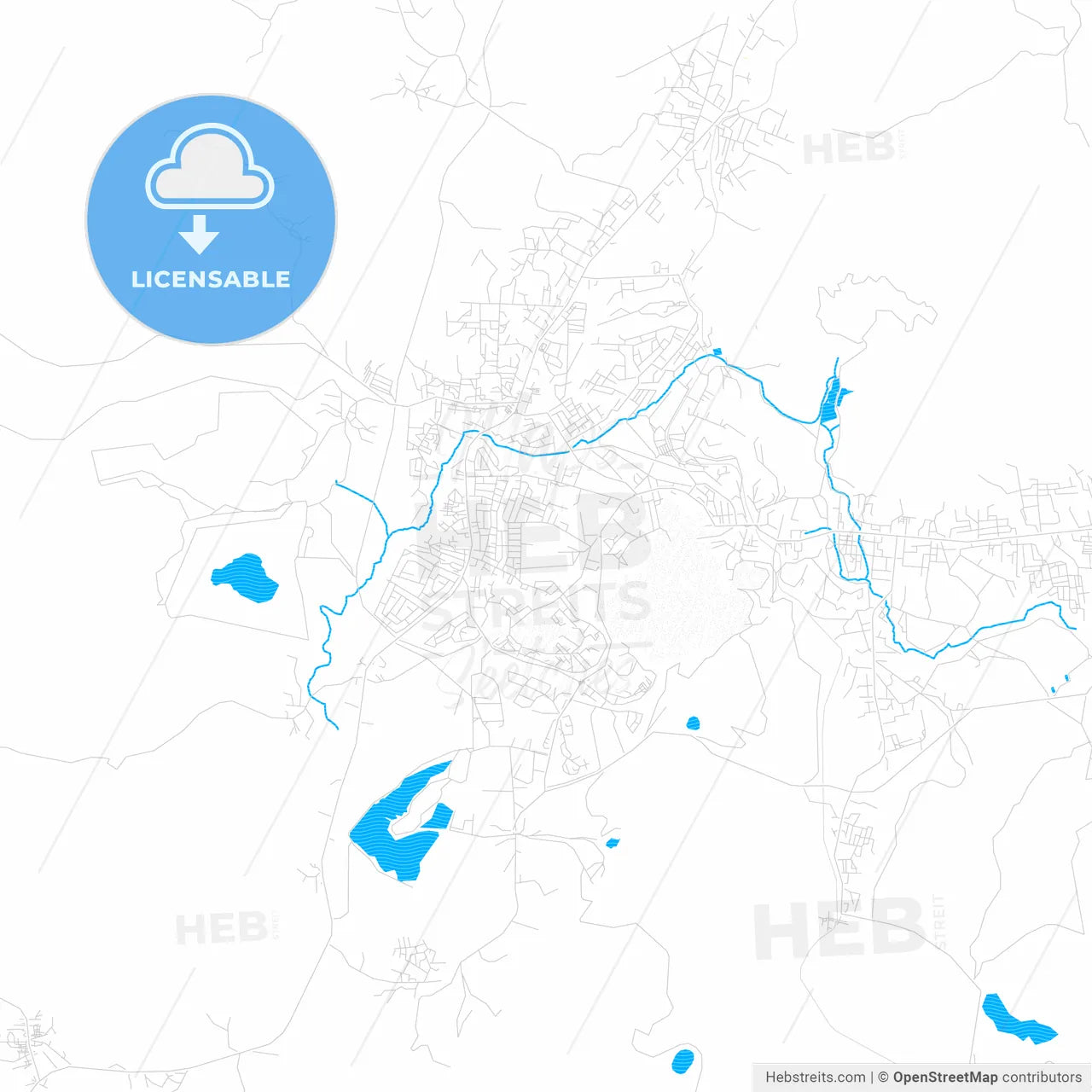 Obuase, Ghana PDF vector map with water in focus