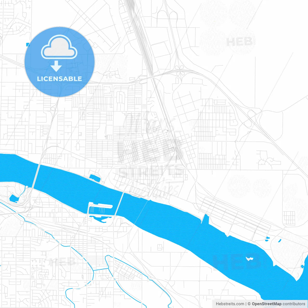 Pasco, Washington, United States, PDF vector map with water in focus