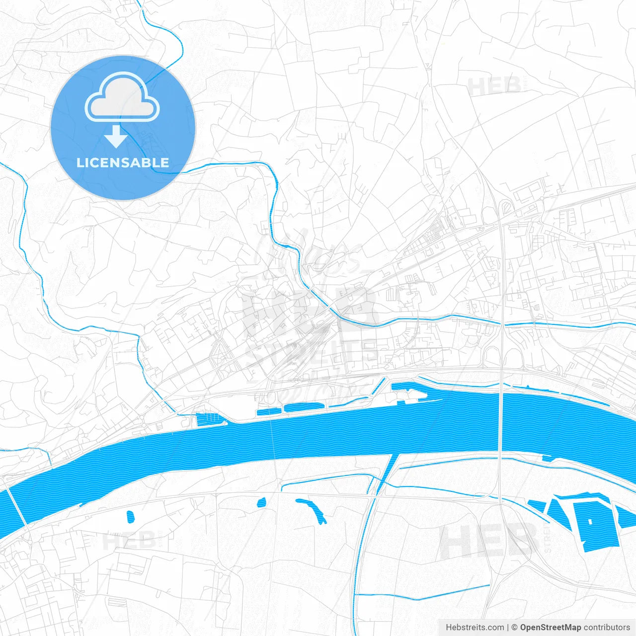 Krems, Austria PDF vector map with water in focus