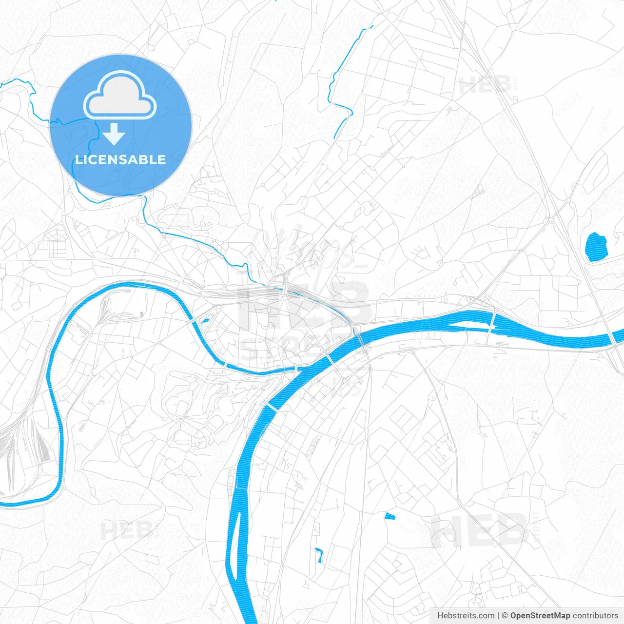 Namur, Belgium PDF vector map with water in focus